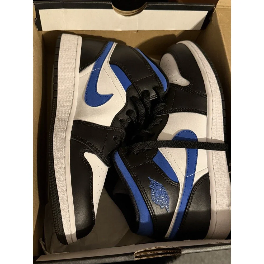 Nike Air Jordan 1 Mid GS Racer Blue Black White Size 4.5Y Youth VGC!